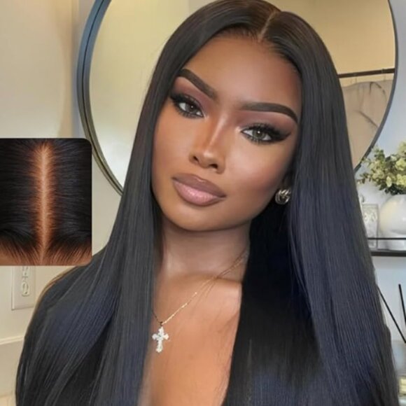 SOLD-28" Soft Kinky Straight Blowout Lace Frontal Wig Color# 1B/27 - Picture 8 of 8